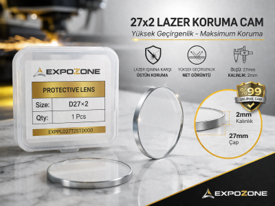 27x2 fiber lazer koruma camı, 27mm çap 2mm kalınlık, yüksek geçirgenlik orijinal lazer lens