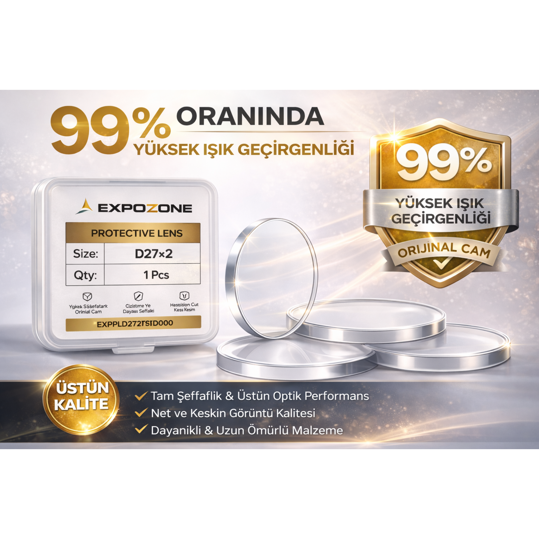 27x2 lazer kaynak koruma camı, fiber lazer makineleri için yüksek ışık geçirgenliğine sahip orijinal protective lens